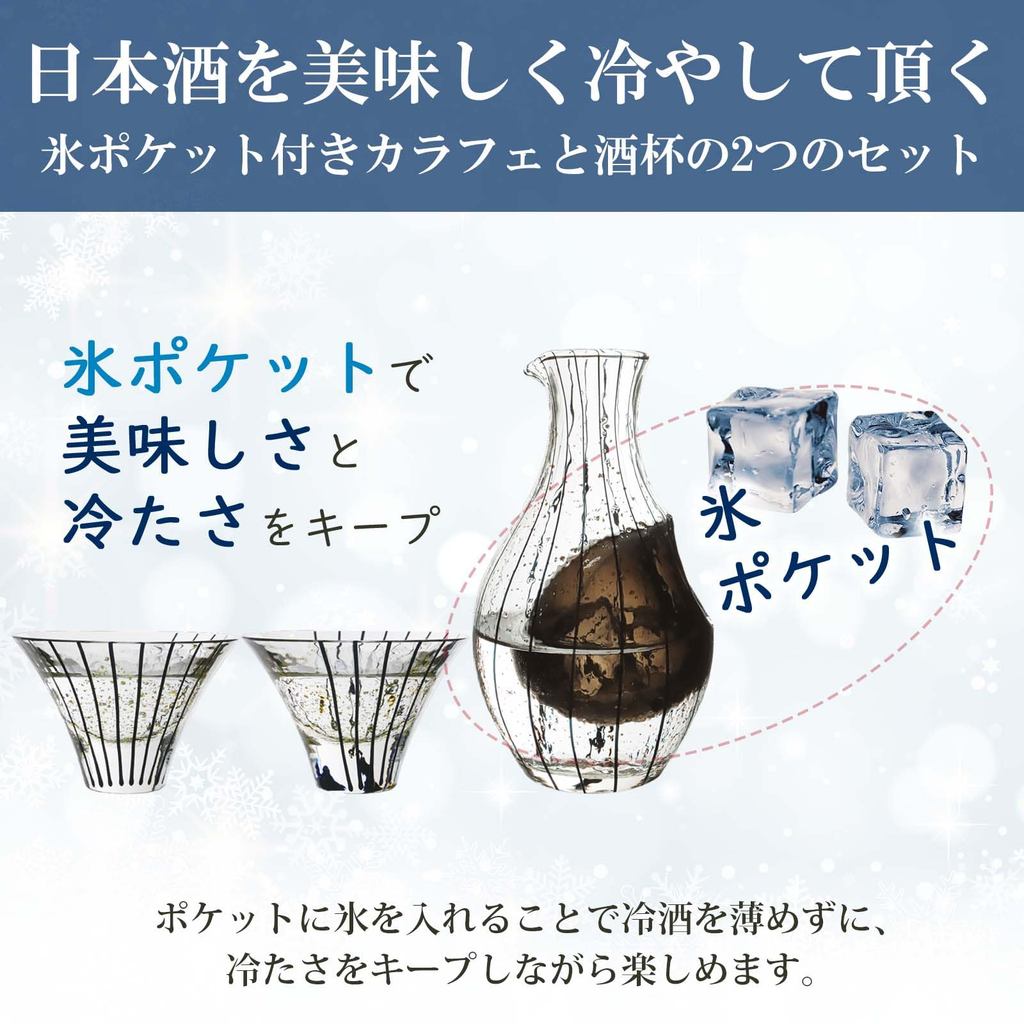 Toyo-Sasaki Edo Glass Sake Set, Yachiyo Kiln, Cold Sake Cups & Carafe, Made in Japan Gift G641-M82