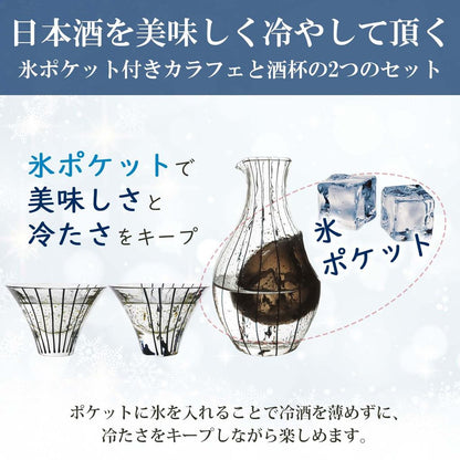 Toyo-Sasaki Edo Glass Sake Set, Yachiyo Kiln, Cold Sake Cups & Carafe, Made in Japan Gift G641-M82