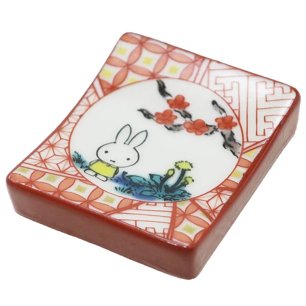 Miffy Kutani Ware Chopstick Rest, Akae Red Painting Japanese Ceramic Tableware 211348