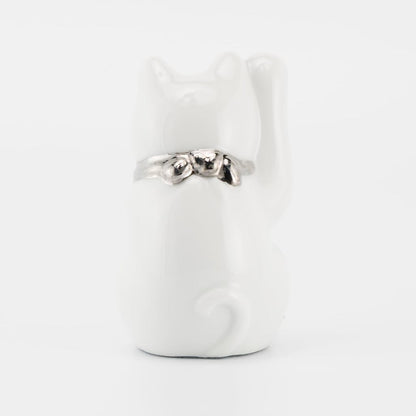 Seto Ware Maneki Neko White Right-Paw Platinum Mini Ceramic Lucky Cat Ornament 5x9cm Made in Japan