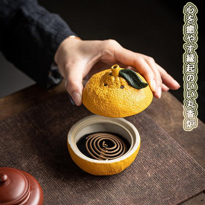 Nobuwile Ceramic Lidded Incense Burner with Fire‑Resistant Cotton Pad — Round Holder for Sticks, Cones & Aromatherapy, Easy‑Clean Antique Orange