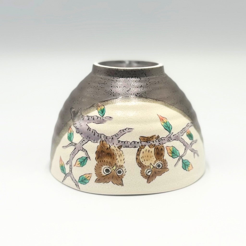 [Made in Japan] Stylish Japanese Kutani Ceramic Bowl - Owl Design, Perfect for Chazuke, Elegant Tableware, Premium Quality, Ideal for Birthdays, Milestone Celebrations, Gifts, Made in Japan.