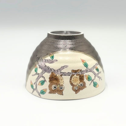 [Made in Japan] Stylish Japanese Kutani Ceramic Bowl - Owl Design, Perfect for Chazuke, Elegant Tableware, Premium Quality, Ideal for Birthdays, Milestone Celebrations, Gifts, Made in Japan.