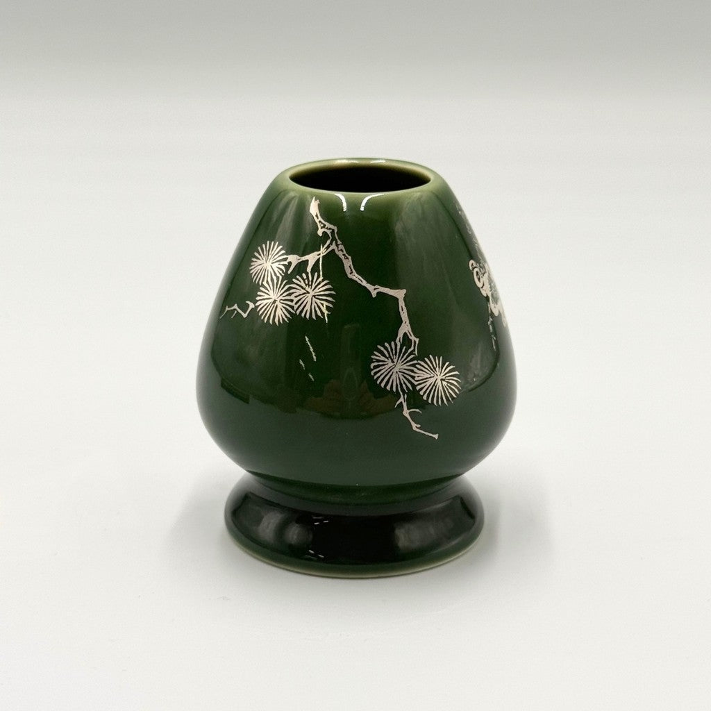 Ceramic Matcha Whisk and Whisk Holder Set (Green and Cherry Blossom)