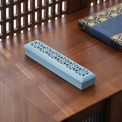 Ceramic Horizontal Coffin-Style Incense Holder with Ash Catcher & Stainless Mesh — Safe Lying Stick Incense Burner for Meditation, Yoga, Spa, Altar & Home Decor