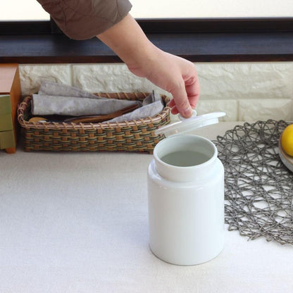 cerapockke Simple Line Sanitary Pail - Japanese Mino/Seto Ceramics Toilet Trash Bin White Gold