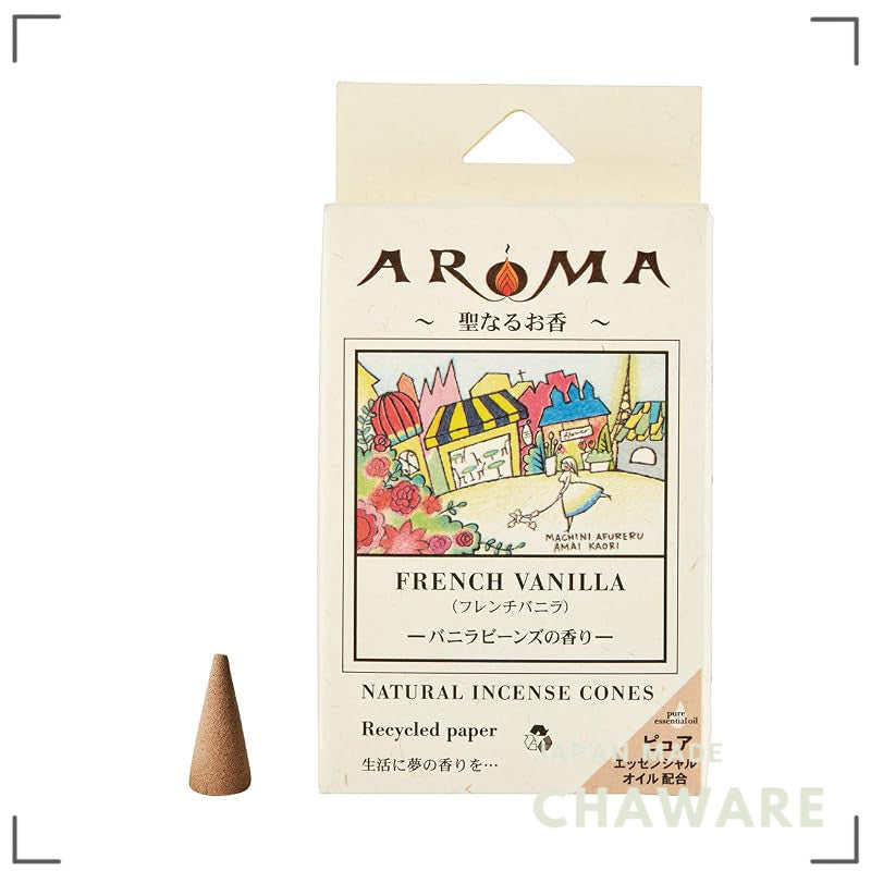 Awaji Handmade Aroma Incense Cones - French Vanilla, 16 Cones ~20min Burn, Made in Japan