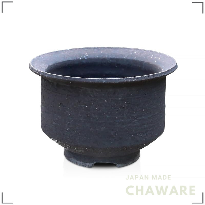Umekichi Bonsai Pot, Black Iron Glaze Shigaraki Ware, Medium-Deep Rimmed, M 3-4in 12cm