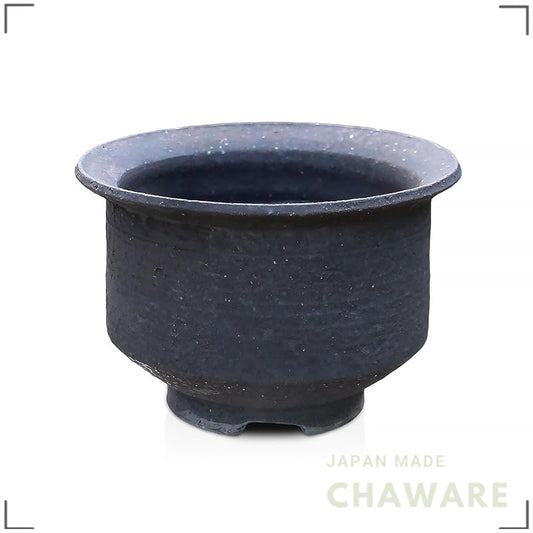 Umekichi Bonsai Pot, Black Iron Glaze Shigaraki Ware, Medium-Deep Rimmed, M 3-4in 12cm