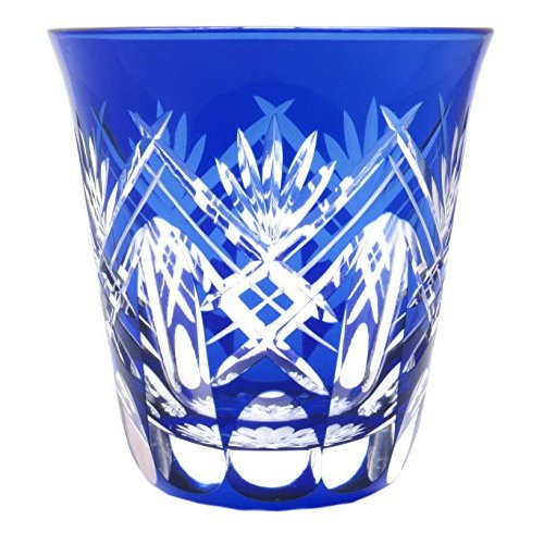 Sumida Edo Kiriko Shochu Tumbler, Blue Sword Arrow Pattern, Gift Box, 290ml, Made in Japan KY-44