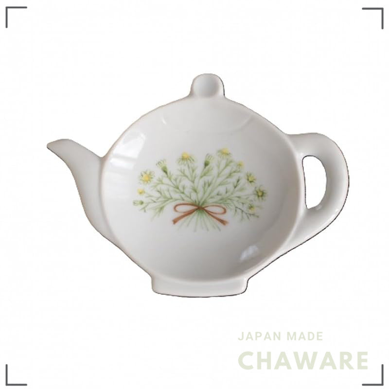 Seto Ware Japanese Ceramic Pot-Shaped Tea Bag Tray – Small Floral Tea Bag Holder Plate, 12×8.5×2 cm