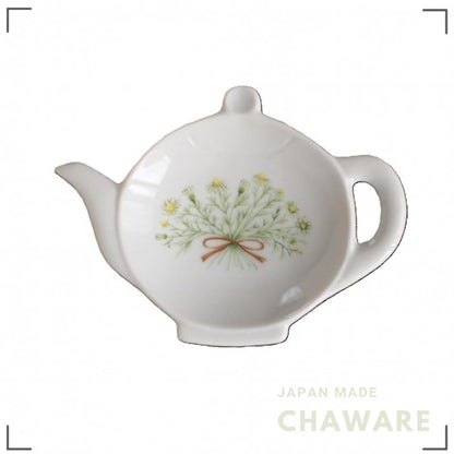 Seto Ware Japanese Ceramic Pot-Shaped Tea Bag Tray – Small Floral Tea Bag Holder Plate, 12×8.5×2 cm