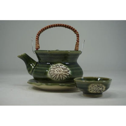 Oribe Chrysanthemum Dobinmushi Set - Seto Ware Made in Japan Dobinmushi Teapot & Japanese Tableware