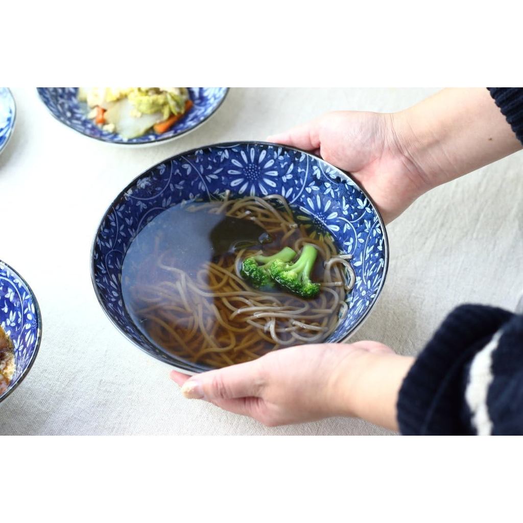 cerapockke Aika Indigo 21cm Japanese Mino-yaki Noodle Bowl for Ramen/Udon/Soba/Donburi
