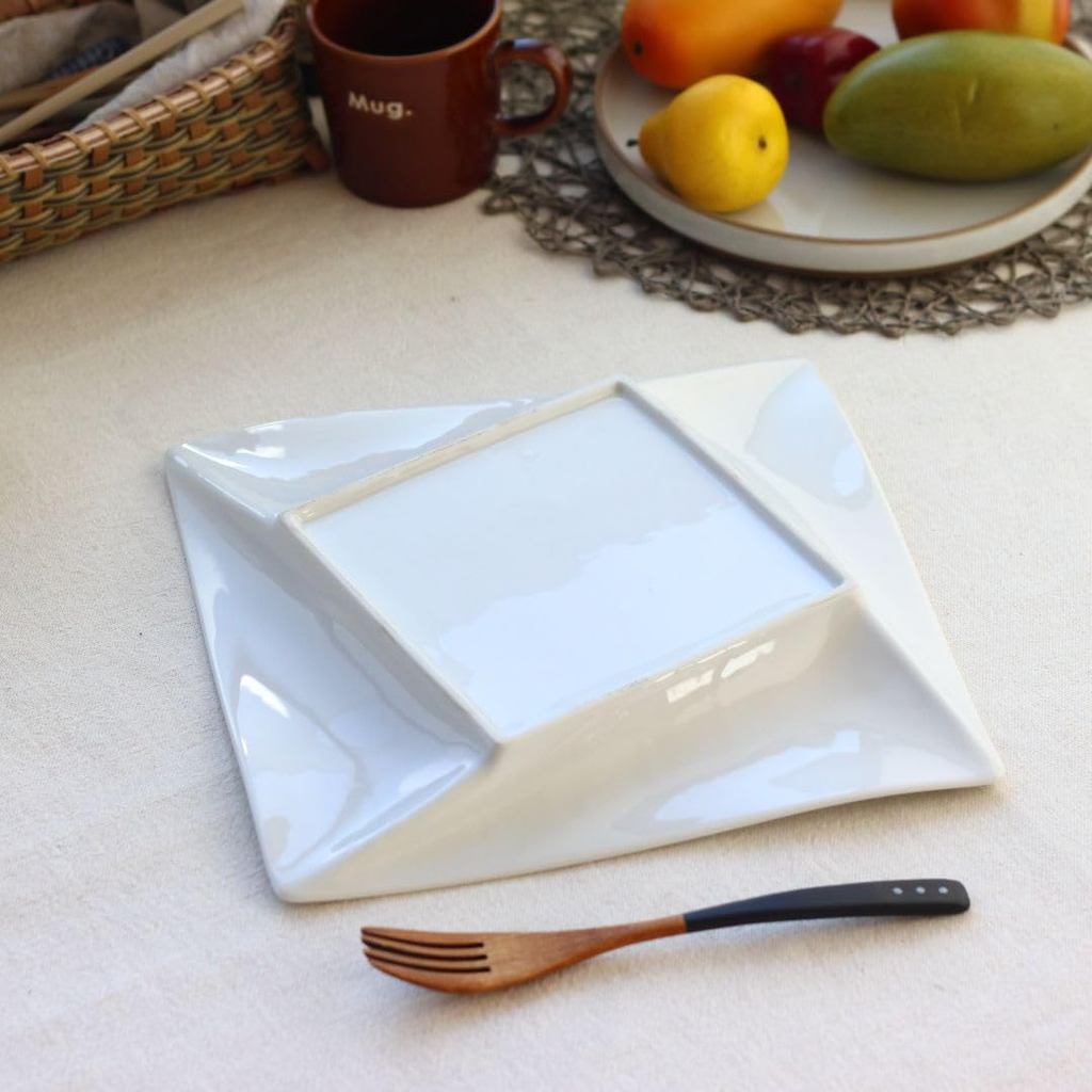Cerapockke Aflex French Square Dinner Plate 26.5cm - Japanese Mino/Seto Porcelain White