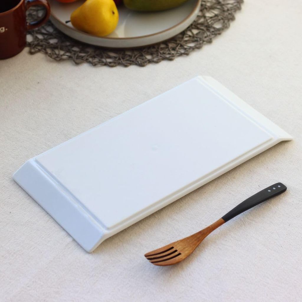 cerapockke 31cm White Japanese Mino-Seto Ceramic Rectangular Dinner Plate - Large Appetizer