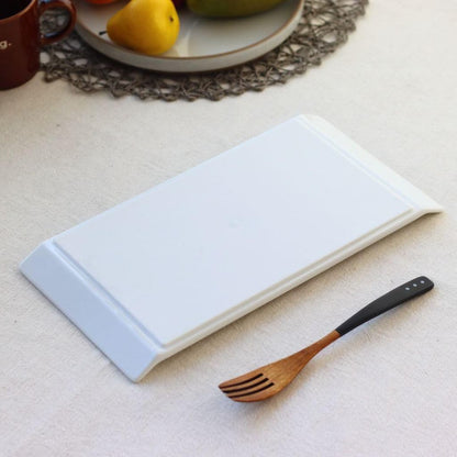 cerapockke 31cm White Japanese Mino-Seto Ceramic Rectangular Dinner Plate - Large Appetizer