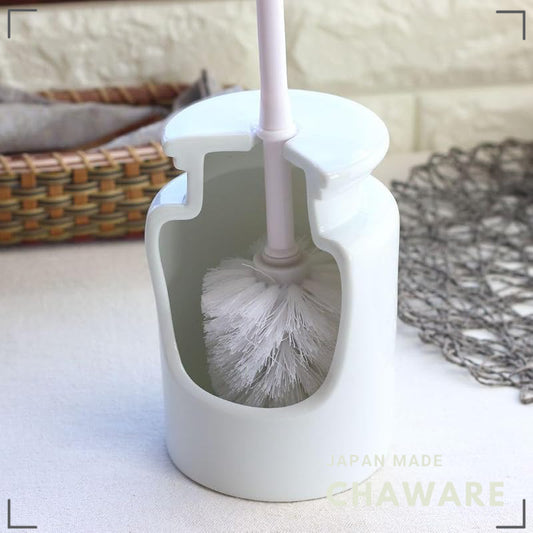 cerapockke Japanese Mino/Seto Ceramic Toilet Brush & Porcelain Holder, 2-Piece Toilet Cleaning Set