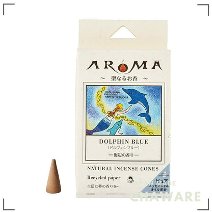 Awaji Island Handmade Incense Cones - Dolphin Blue Sea Breeze Aroma, 16pcs, ~20min, Made in Japan