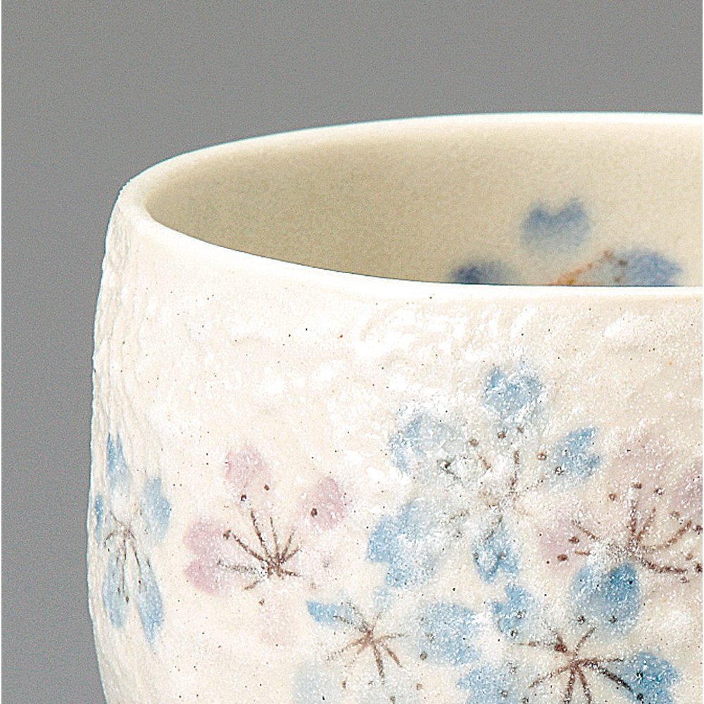 Sohogama Kiln Japanese Ceramic Sushi Yunomi Tea Cup, Heian Cherry Blossom, Blue, 8.5x8cm, 300ml