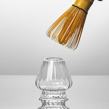 Minimood Matcha Whisk Holder, Clear/Pink Glass, 6.6x4.2x6cm, Tea Ceremony Tool, Transparent Stripe