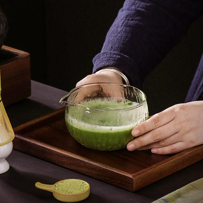 MiniMood Glass Matcha Bowl 13cm 500ml Clear Hammered Traditional Japanese Tea Ceremony Gift
