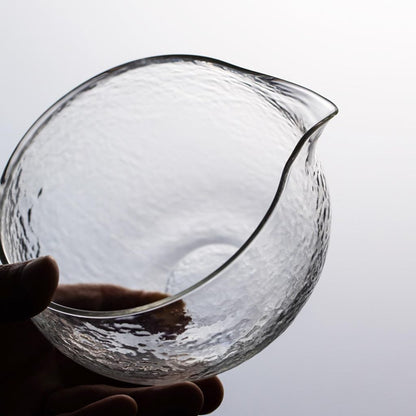 MiniMood Glass Matcha Bowl 13cm 500ml Clear Traditional Japanese Tea Ceremony Hammered Design Gift
