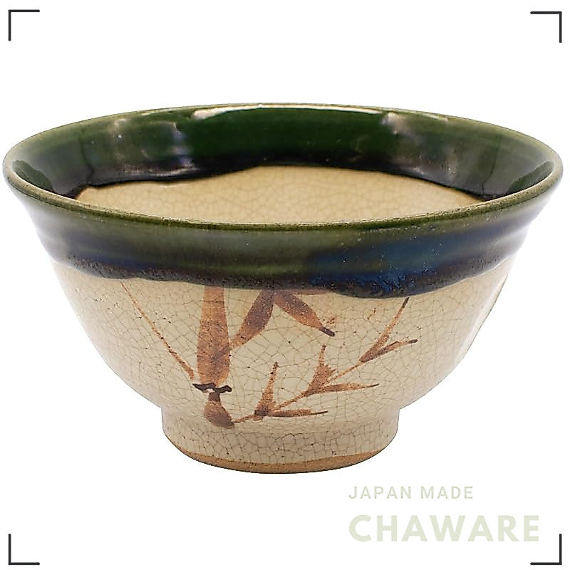 Seto Ware Oribe Bamboo Rice/Tea Bowl 12×6.5cm Green - Microwave & Dishwasher Safe, Made in Japan