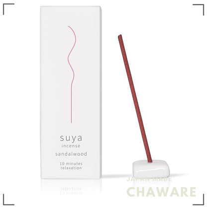 Suya Natural Sandalwood Incense Sticks 30pcs with Ceramic Holder – Made in Awaji Island, Japan
