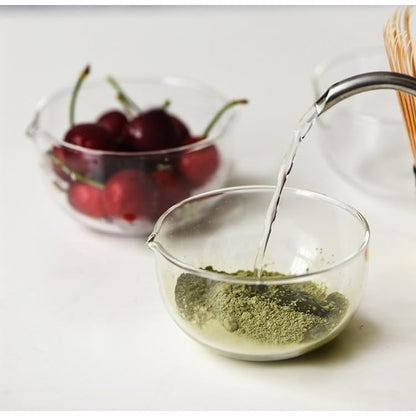 Clear Heat-Resistant Glass Matcha Tea Bowl, 11.5cm Wide x 6.2cm High, Tea Ceremony Practice