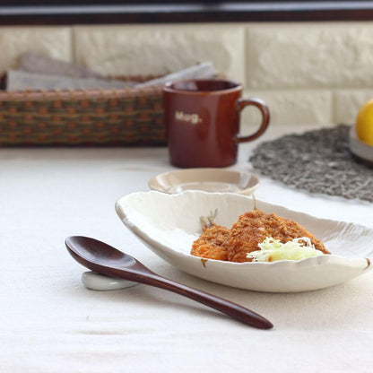 Cerapockke Mino & Seto Ware 22.5cm Hand-Painted Brown-Line Deep Long Pasta Plate Made in Japan