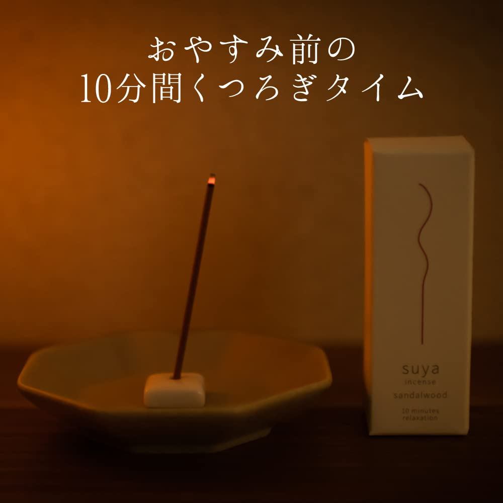 Suya Natural Sandalwood Incense Sticks 30pcs with Ceramic Holder – Made in Awaji Island, Japan