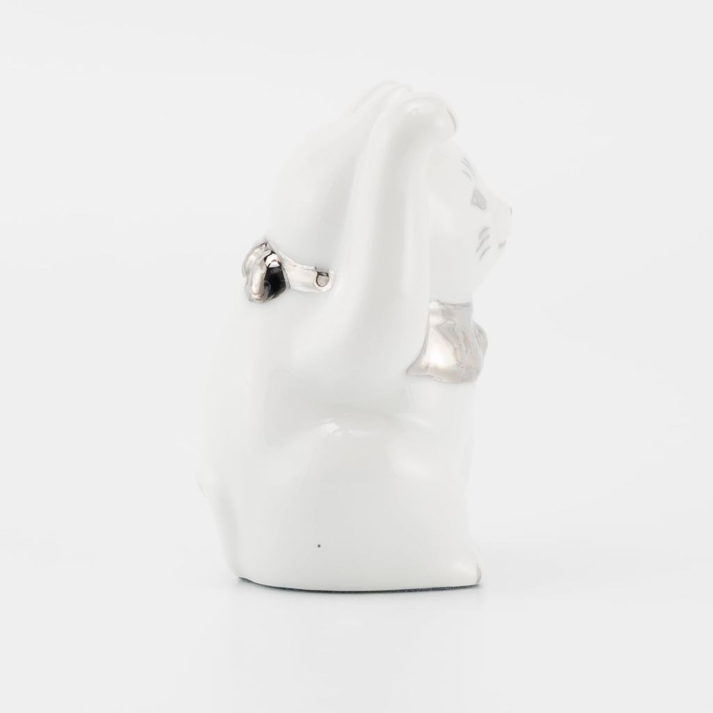 Seto Ware Maneki Neko White Right-Paw Platinum Mini Ceramic Lucky Cat Ornament 5x9cm Made in Japan