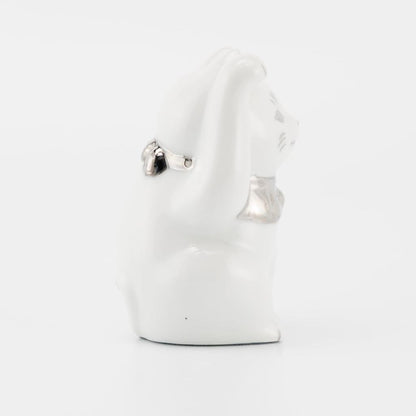 Seto Ware Maneki Neko White Right-Paw Platinum Mini Ceramic Lucky Cat Ornament 5x9cm Made in Japan