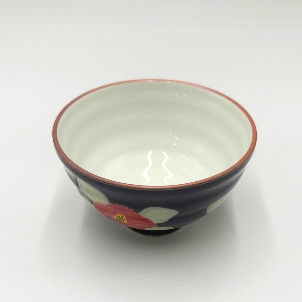 【made in japan】
Hasami Porcelain Rice Bowl, Hand-Painted by Yamashita Ceramics, Featuring Glazed Camellia Design in Navy Color
