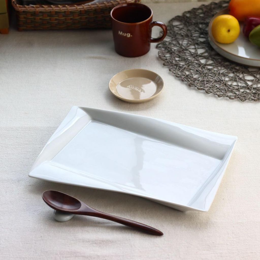 cerapockke Aflex Rectangular Bread Plate 30.5cm White Japanese Mino Seto Porcelain Dinner Platter