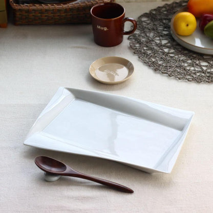 cerapockke Aflex Rectangular Bread Plate 30.5cm White Japanese Mino Seto Porcelain Dinner Platter