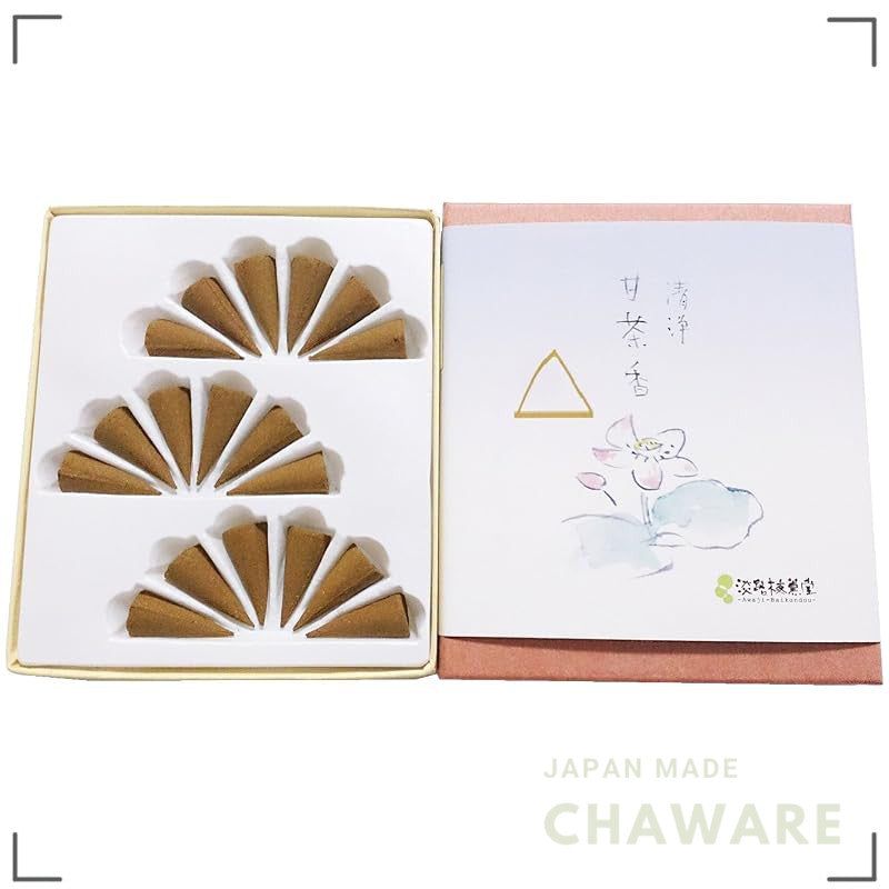 Awaji Baikundo Seijo Amacha Sweet Tea Incense Cones #5 Triangular Cone 18pcs Made in Japan