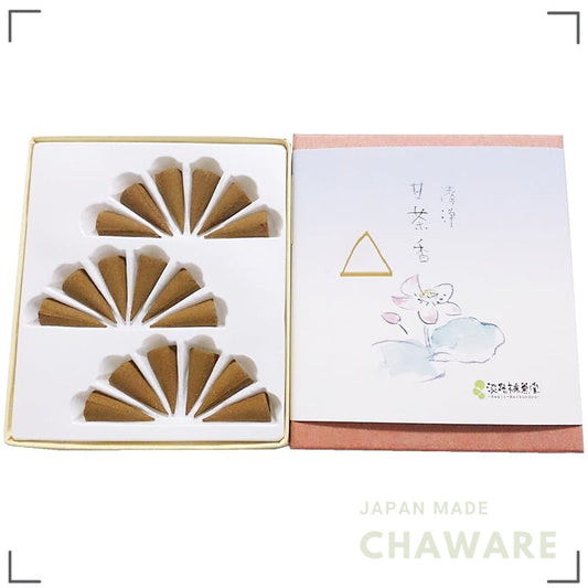 Awaji Baikundo Seijo Amacha Sweet Tea Incense Cones #5 Triangular Cone 18pcs Made in Japan