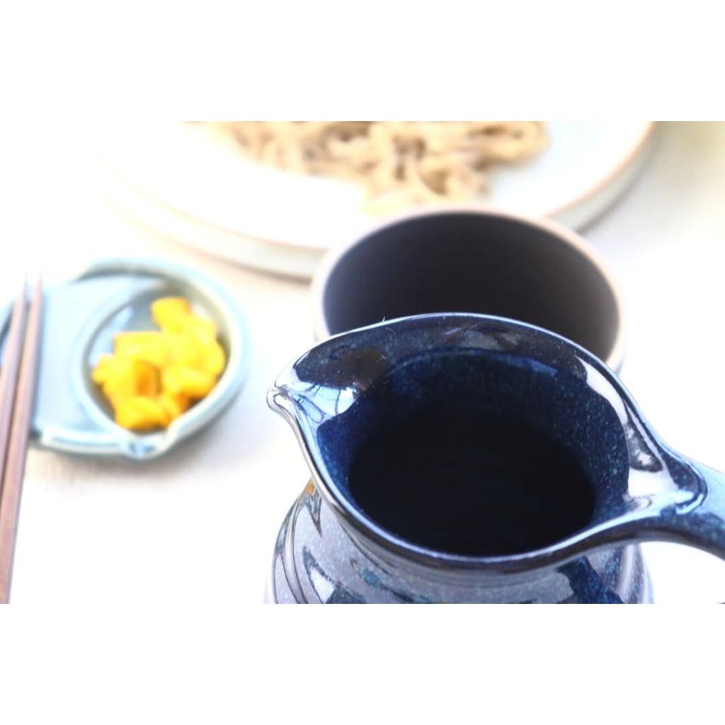 cerapockke Seto-yaki Tokkuri with Handle - Kiln-Glazed Navy Ceramic, Japan-made Sake & Sauce Pourer
