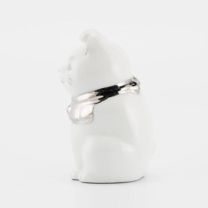 Seto Ware Maneki Neko White Right-Paw Platinum Mini Ceramic Lucky Cat Ornament 5x9cm Made in Japan