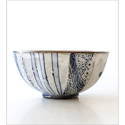 Japanese Seto Ware Ceramic Rice Bowl - Handmade, Kohiki Faceted, Vintage-Style Simple Tableware