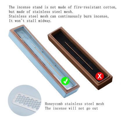 Ceramic Horizontal Coffin-Style Incense Holder with Ash Catcher & Stainless Mesh — Safe Lying Stick Incense Burner for Meditation, Yoga, Spa, Altar & Home Decor