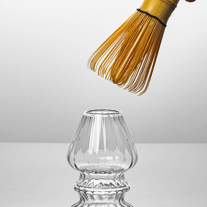 Minimood Matcha Whisk Holder, Clear/Pink Glass, 6.6x4.2x6cm, Tea Ceremony Tool, Transparent Stripe