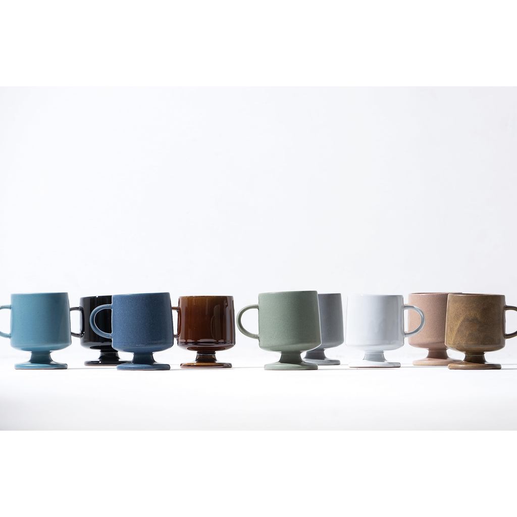 Angle Mia Footed Ceramic Mug - Microwave-Safe Seto Ware Coffee Cup, Made in Japan (Green)