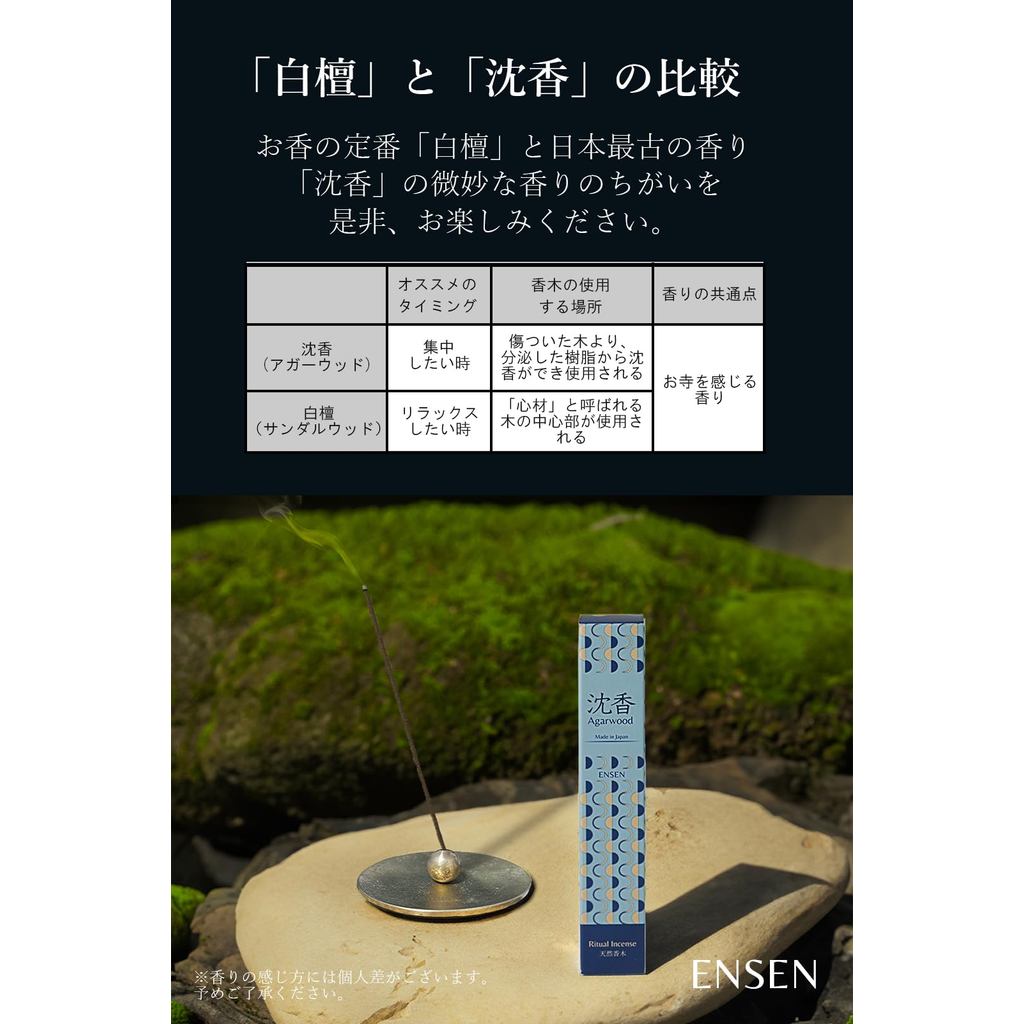 ENSEN Tani Agarwood & Sandalwood Incense Sticks 100% Natural Japan Temple Aroma 20g 60pcs No Holder