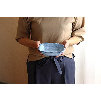 Cerapockke Seto-Yaki 18cm Blue Ceramic Salad Serving Bowl - Japanese Made Versatile Tableware