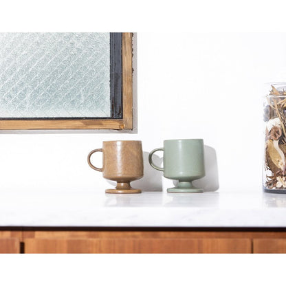 Angle Mia Footed Ceramic Mug - Microwave-Safe Seto Ware Coffee Cup, Made in Japan (Green)