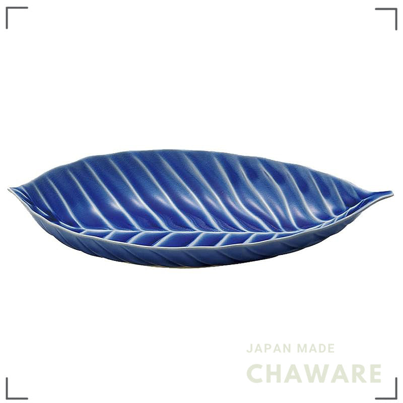 aito Seisakusho Leaf Large Seto Ware Ceramic Bowl 35×18 cm Blue — Dishwasher & Microwave Safe, Made in Japan