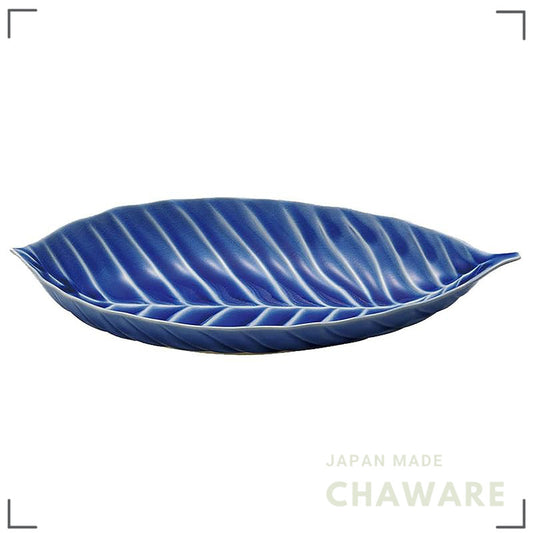 aito Seisakusho Leaf Large Seto Ware Ceramic Bowl 35×18 cm Blue — Dishwasher & Microwave Safe, Made in Japan